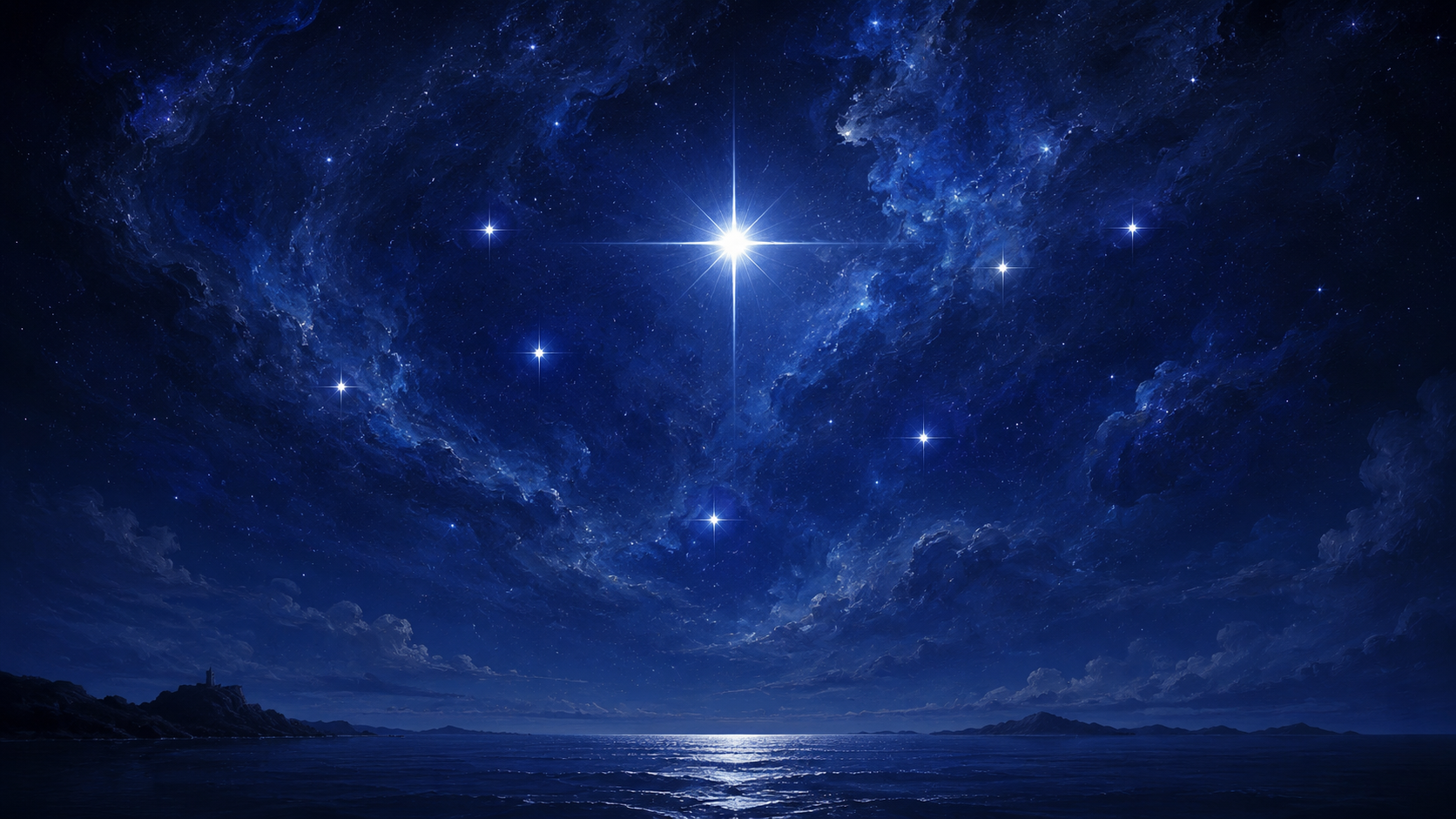 夜空にひとつだけ灯る大きな星と、地平線